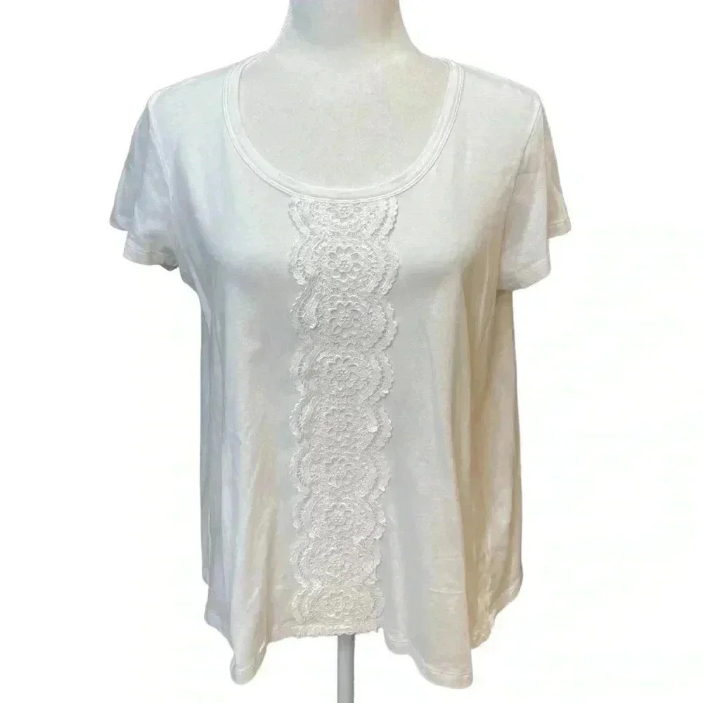 Burberry Brit White Eyelet Crochet Embellished Blouse Size Small Petite